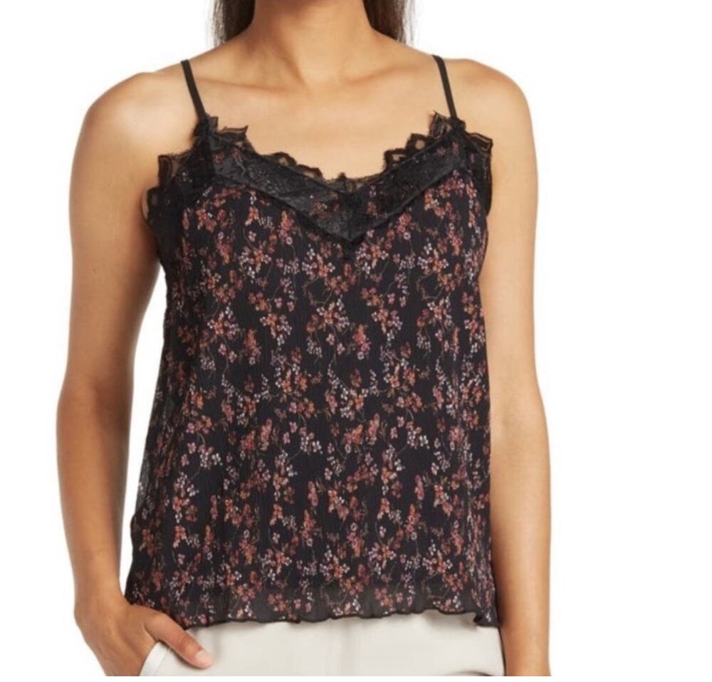Everleigh 3X-Large Tank Top Floral Lace Accent V-Neck Stretch Accordion Pleats